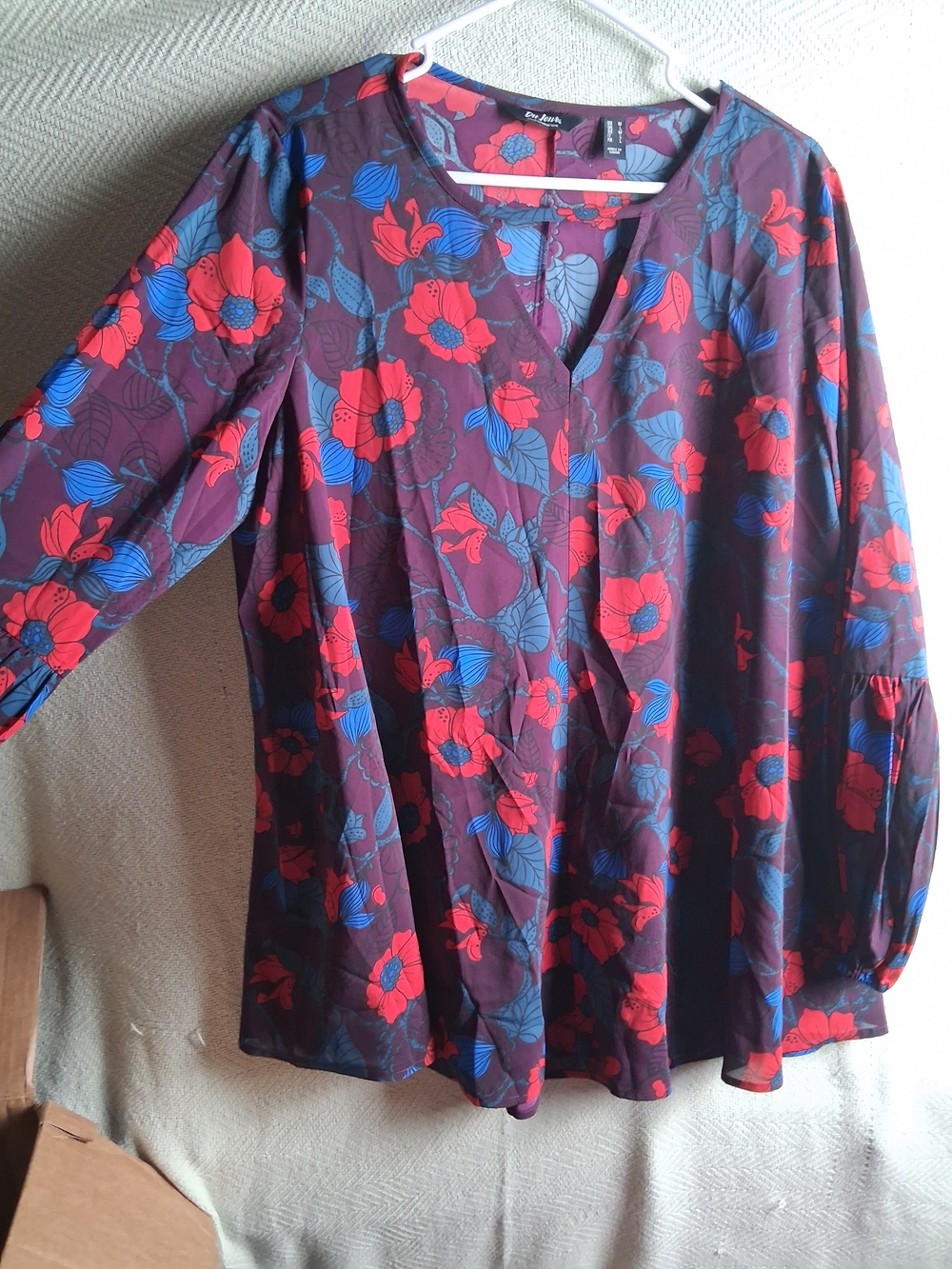 Du Jour Red and Blue Floral V-Neck Tunic